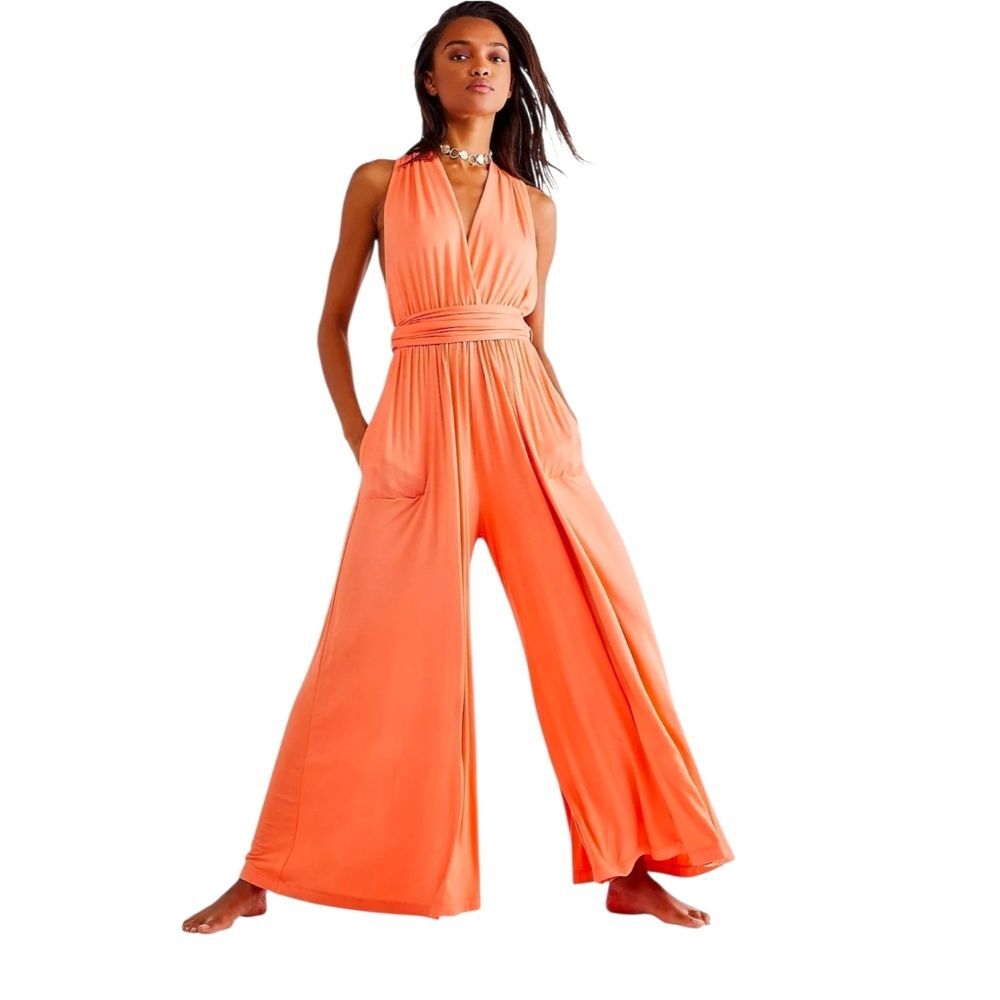 Free People Beach Dani Convertible Open-Back One-Piece Wide-Leg Jumpsuit Small
